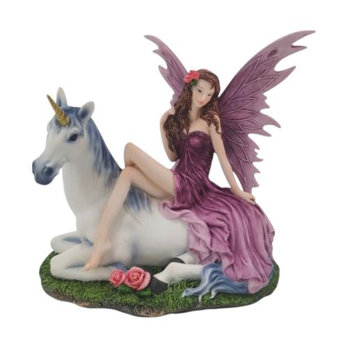 Fairy On Unicorn Polyresin Figurine 18cm