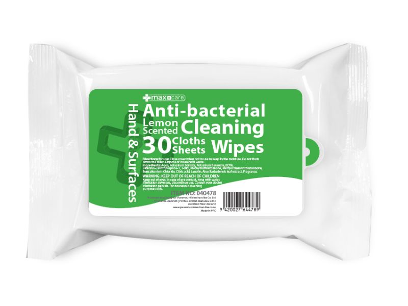 Anti-bacteria Wet Wipes - Maxcare Lemon Scented 150 x 200mm (24 Packs)