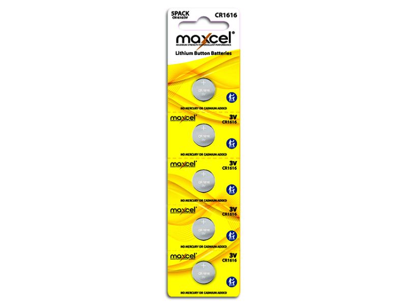 Lithium Button - Maxcel Butteries CR1616 5's (20 Packs)