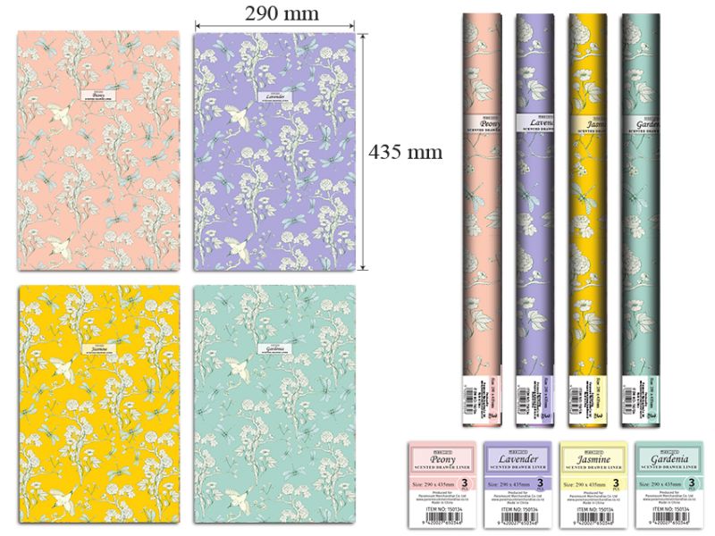 Scented Drawer Liner - 29 x 43.5mm x 3's PVC (24 Asstd Packs)