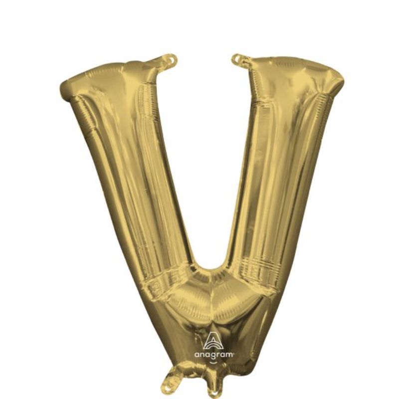 Letter V White Gold foil balloon, 40cm, ideal for weddings and parties, adds elegance with its radiant color.