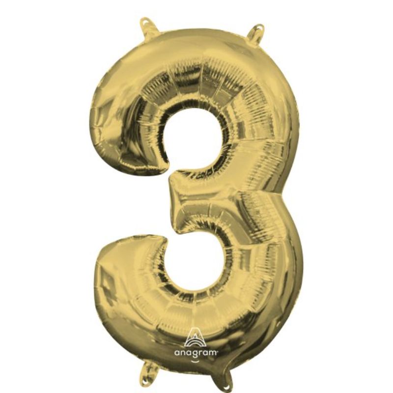 CI: Number 3 White Gold foil balloon, 40cm self-sealing, ideal for birthdays and celebrations, elegant and durable decoration.