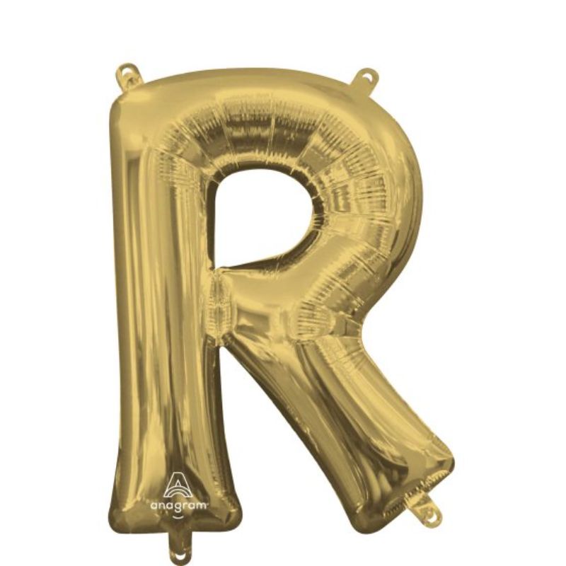 White gold foil balloon shaped like the letter R, 40cm, perfect for elegant party decor and celebrations.