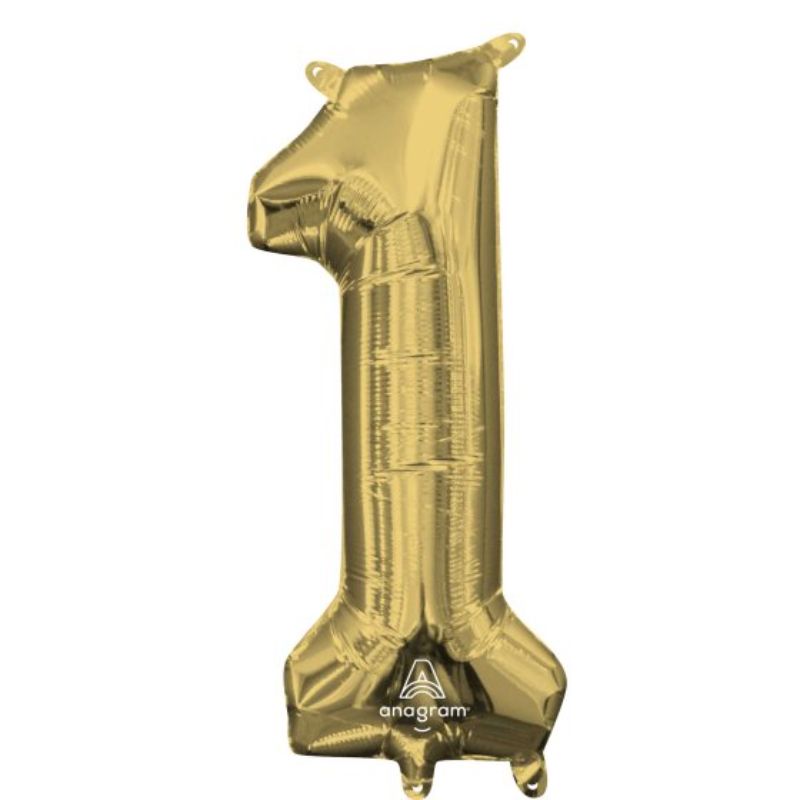 CI: Number 1 White Gold foil balloon, 40cm, elegant design for indoor celebrations, ideal for various events and themes.