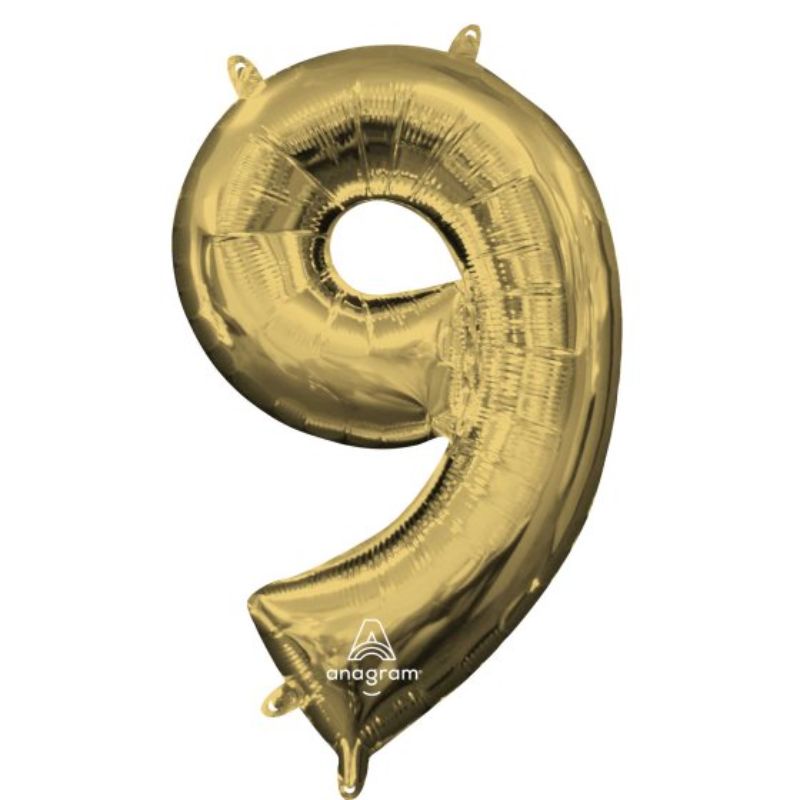 CI: Number 9 White Gold foil balloon, 40cm, elegant white and gold design, ideal for birthdays and special events.