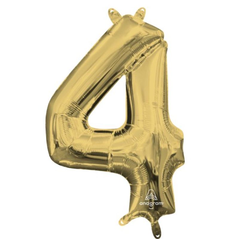 CI: Number 4 White Gold 40cm foil balloon, perfect for upscale celebrations with elegant design and lasting shape.