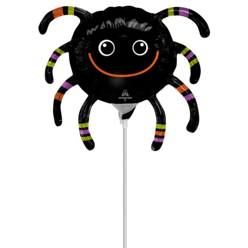 Whimsical Mini Shape Smiley Spider foil balloon, perfect for celebrations and decorations, made from durable materials.
