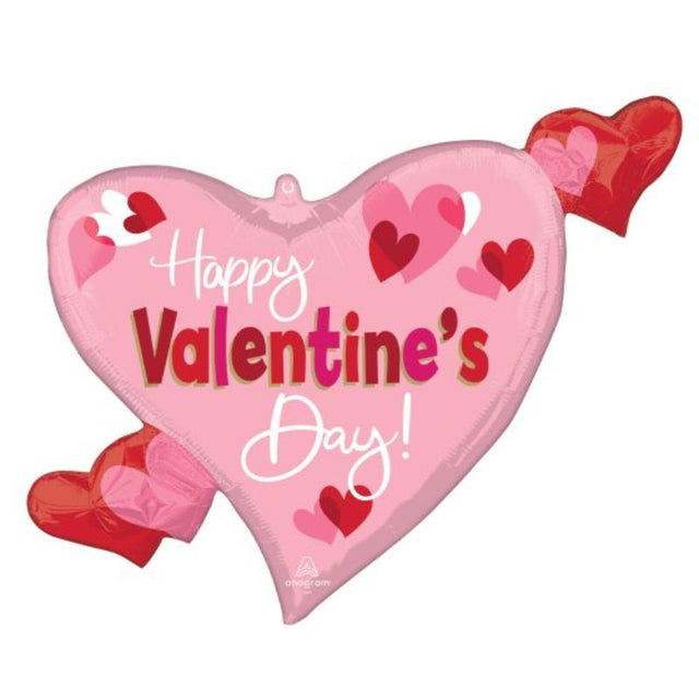 Standard shape foil balloon featuring playful hearts, perfect for Valentine's Day celebrations, 60cm x 43cm size.