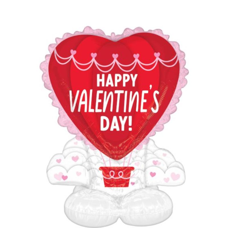 Large hot air balloon decoration for Valentine's Day, 91cm x 124cm, perfect for romantic celebrations and photo opportunities.