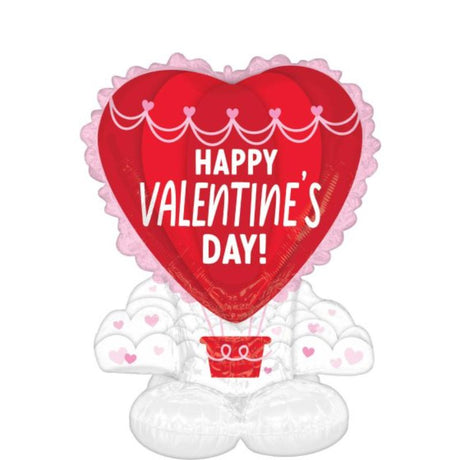 Large hot air balloon decoration for Valentine's Day, 91cm x 124cm, perfect for romantic celebrations and photo opportunities.