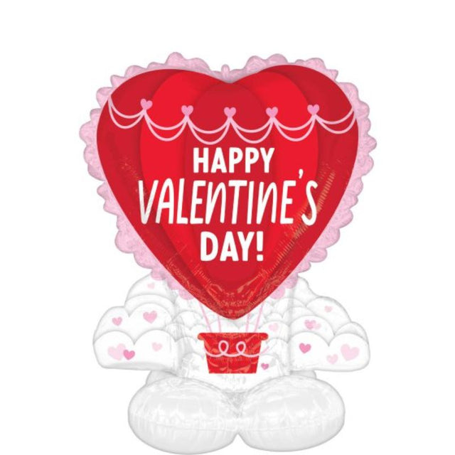Large hot air balloon decoration for Valentine's Day, 91cm x 124cm, perfect for romantic celebrations and photo opportunities.