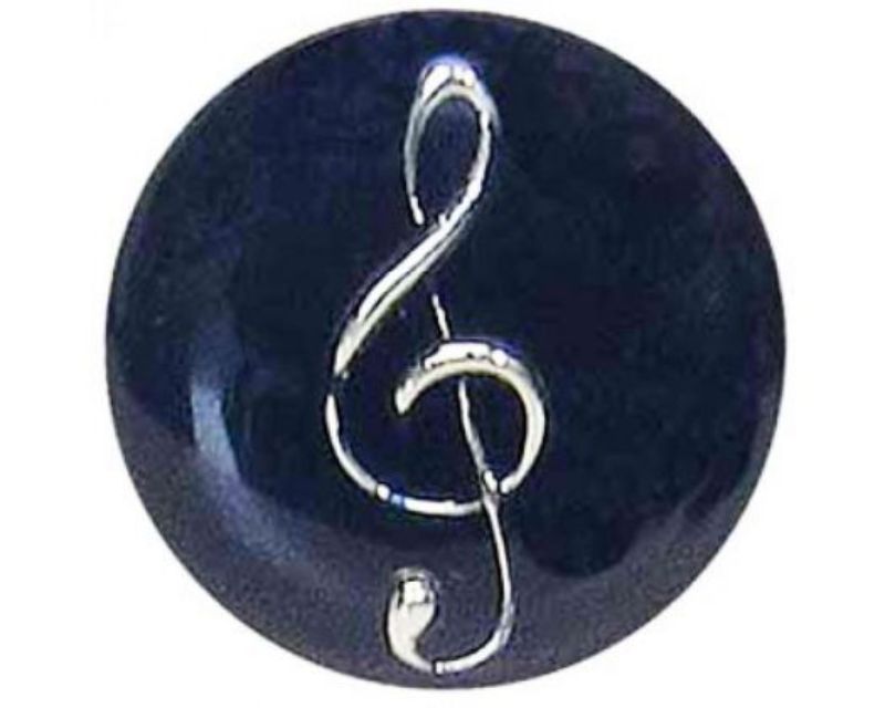 Royal blue treble clef snap accessory for personalizing bags, hats, or jackets, ideal for music lovers.