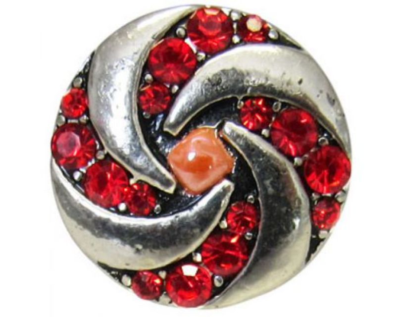Elegant snap featuring a swirl design embellished with vibrant red diamantes, perfect for any occasion.