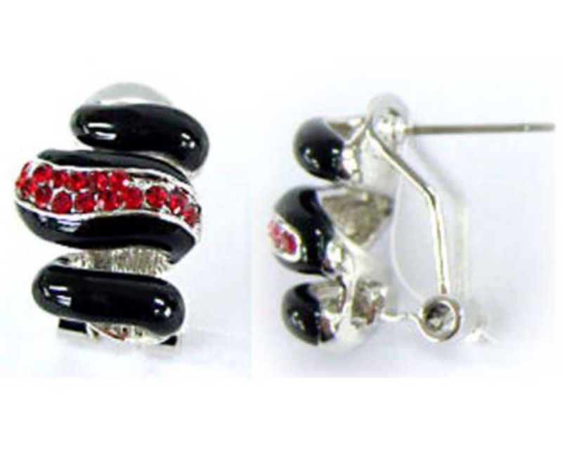 Bold black and red enamel post earrings, perfect for elevating any outfit with chic style and comfort.
