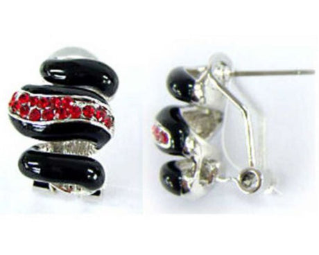 Bold black and red enamel post earrings, perfect for elevating any outfit with chic style and comfort.