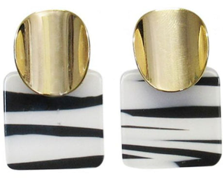 Chic Jax Zebra Stripes Earrings with gold circle tops, 4cm long, perfect for bold, elegant style.