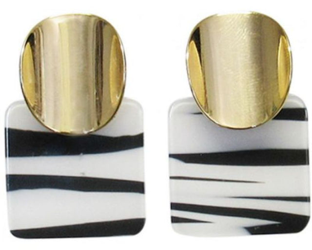 Chic Jax Zebra Stripes Earrings with gold circle tops, 4cm long, perfect for bold, elegant style.