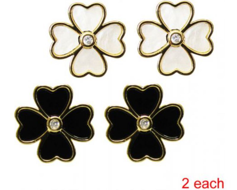 Set of four Jax Leaf Clover earrings with center diamante, symbolizing luck and elegance, perfect for any occasion.