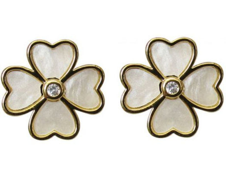 Jax Four Leaf Clover Cream Earrings with diamante, symbolizing luck, measuring 1.4 x 1.4 cm, ideal for any occasion.