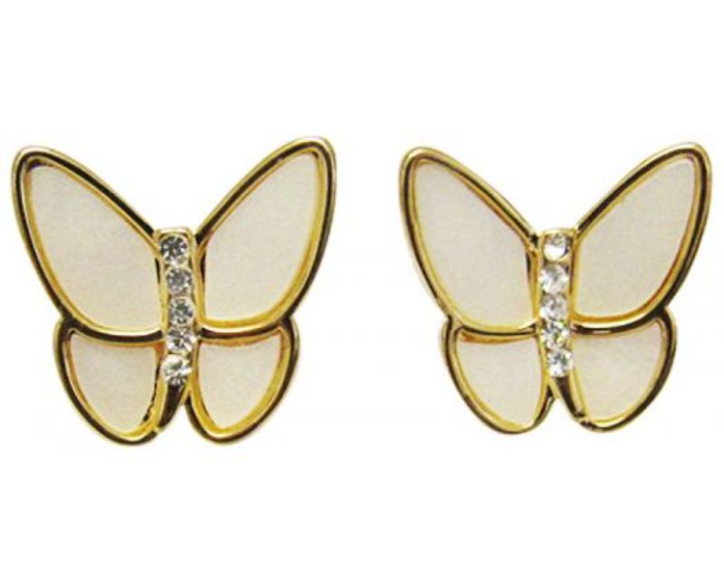 Elegant Jax Butterfly Cream Earrings with sparkling diamantes, measuring 1.5 cm, perfect for any occasion.