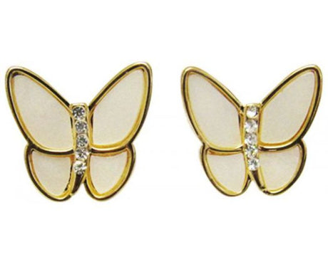 Elegant Jax Butterfly Cream Earrings with sparkling diamantes, measuring 1.5 cm, perfect for any occasion.