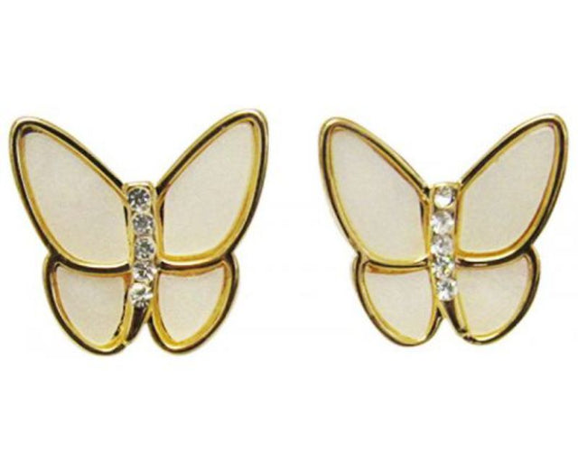 Elegant Jax Butterfly Cream Earrings with sparkling diamantes, measuring 1.5 cm, perfect for any occasion.
