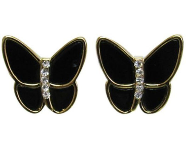 Elegant Jax Butterfly Black Earrings with diamantes, 1.5 cm, perfect for casual or formal wear.