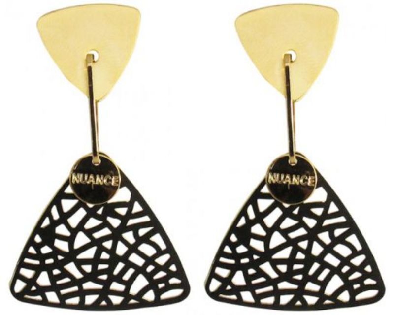 Elegant Jax Lattice Black n Gold Earrings with intricate lattice design, 3.5 cm long, perfect for any occasion.