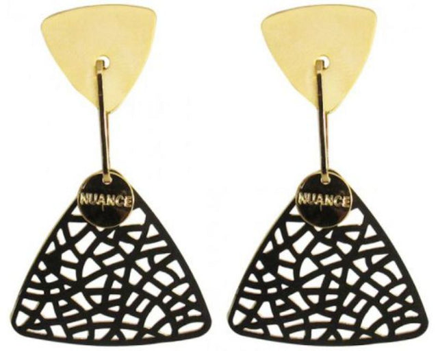 Elegant Jax Lattice Black n Gold Earrings with intricate lattice design, 3.5 cm long, perfect for any occasion.
