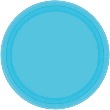 Vibrant Caribbean Blue paper plates, 23cm round, eco-friendly, FSC Mix Certified, pack of 20 for parties and picnics.
