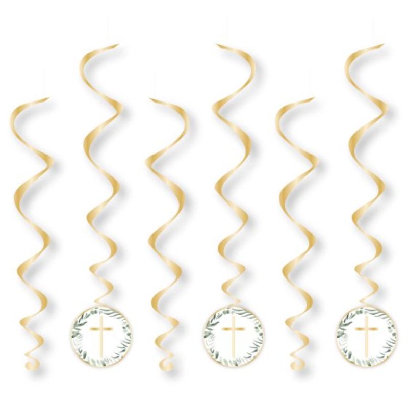 Botanical-themed spiral swirls in green, ideal for adding charm to celebrations, 3 x 50cm & 3 x 60cm decorations.