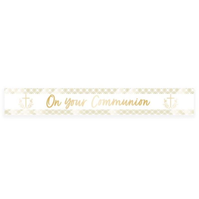 Vibrant 2.7m Botanical Celebration Foil Banner for Communion, featuring elegant illustrations and sustainable materials.