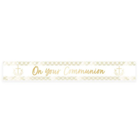 Vibrant 2.7m Botanical Celebration Foil Banner for Communion, featuring elegant illustrations and sustainable materials.