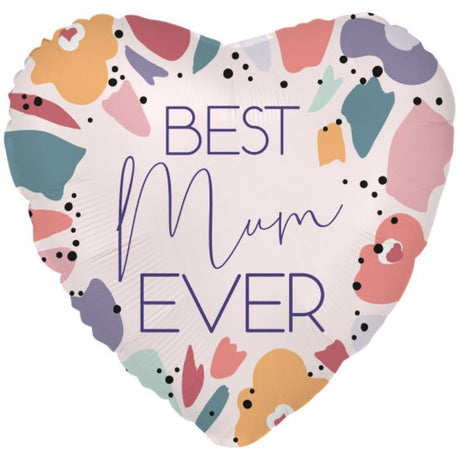 45cm foil balloon stating 'Best Mum Ever' in modern design, perfect for Mother's Day and birthday celebrations.