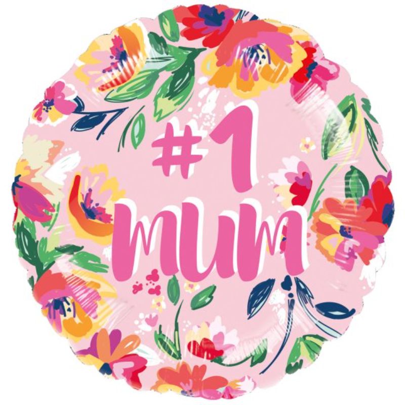 Vibrant 45cm self-sealing foil balloon celebrating 'Number 1 Mum' for birthdays and special occasions.