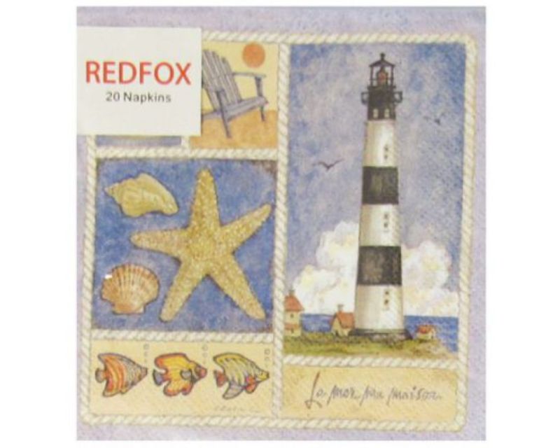 Charming Lighthouse Cocktail Napkin, 3-ply, 25x25 cm, ideal for stylish entertaining, packs of 20, sealed for freshness.