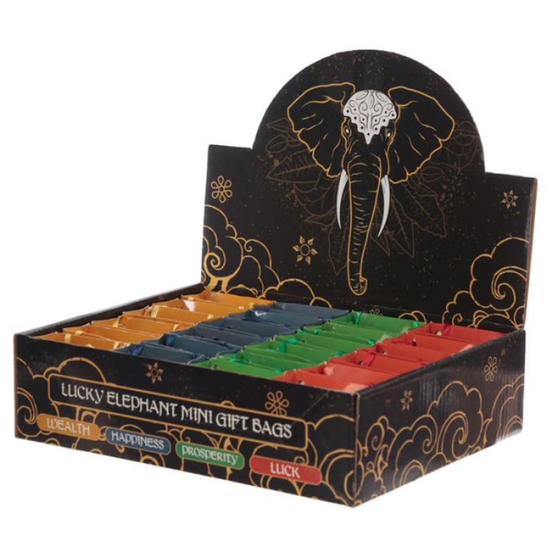 Lucky Elephant in a Mini Gift Bag - Metallic Glitter (Set of 24 Assorted)