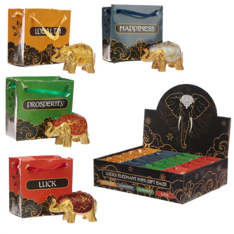 Lucky Elephant in a Mini Gift Bag - Metallic Glitter (Set of 24 Assorted)