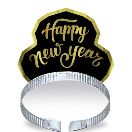 Pack of 50 elegant black and gold tiaras, perfect for New Year’s celebrations and festive parties.