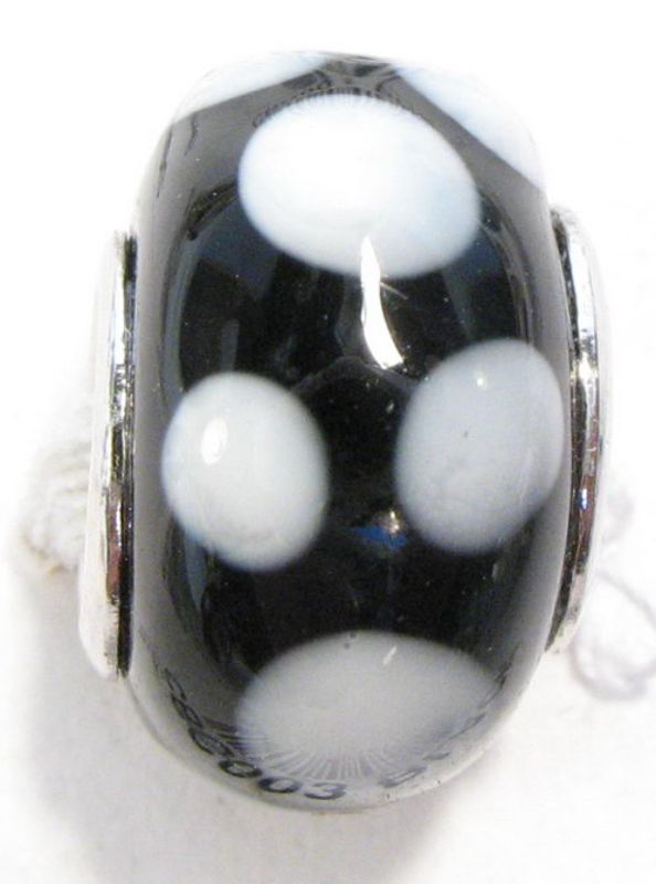Cherish Beads - Glass - Blk W/ Wht Dots 4pcs/Bag