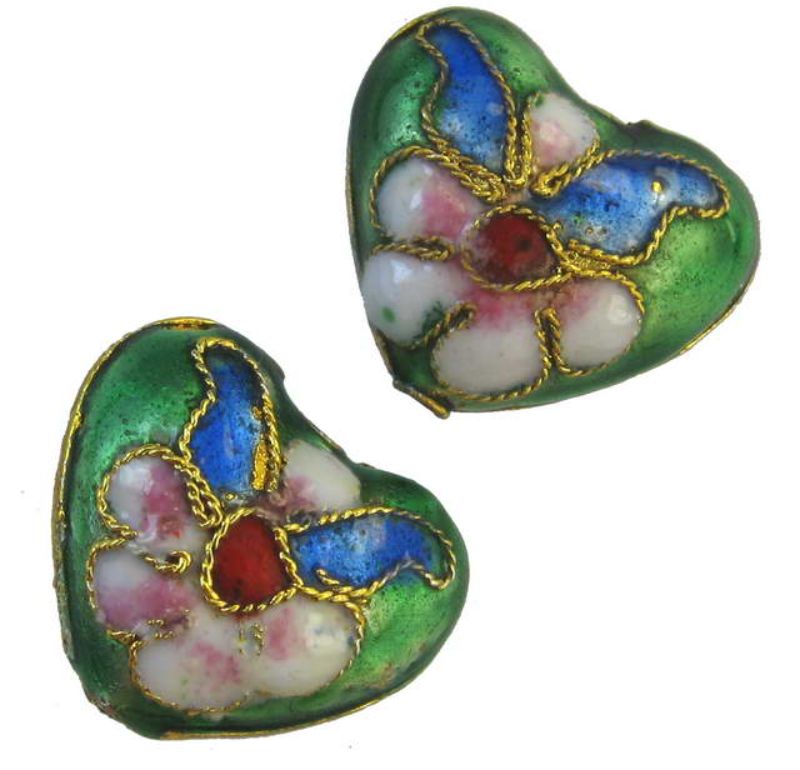 Beads - Cloisonne - 14x16 Heart 6pcs - Set of 2