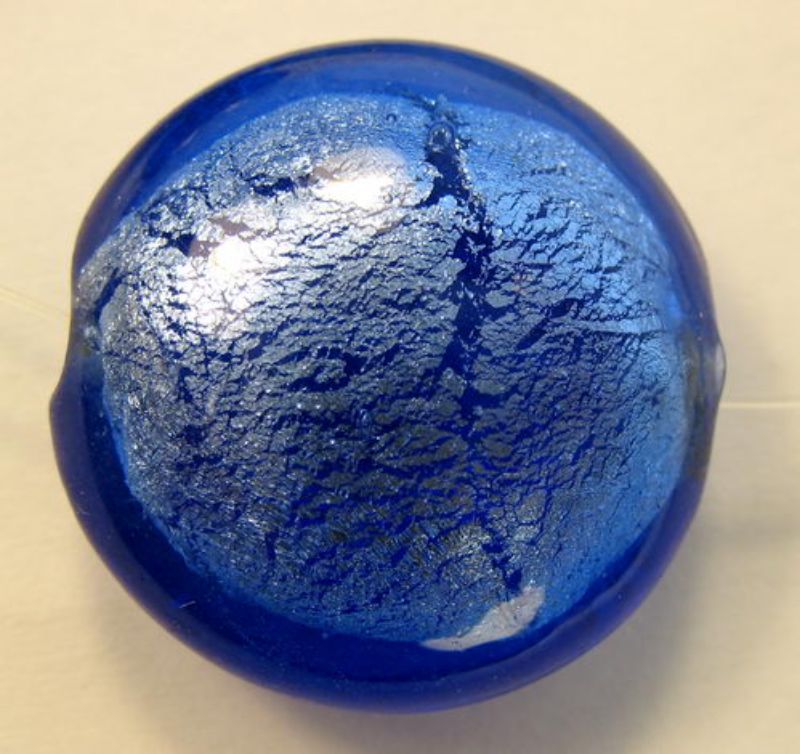 Beads - Glass Foil Beads - 19x20x11 Rd Flat Foil 2beads - Set of 5 DK BLUE
