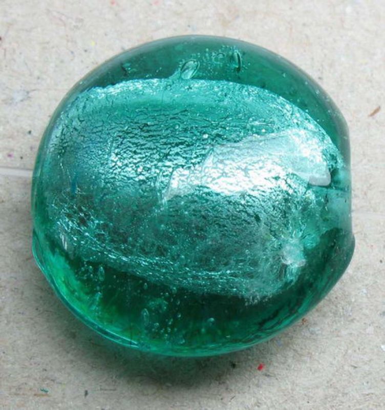 Beads - Glass Foil Beads - 19x20x11 Rd Flat Foil 2beads - Set of 5 TEAL