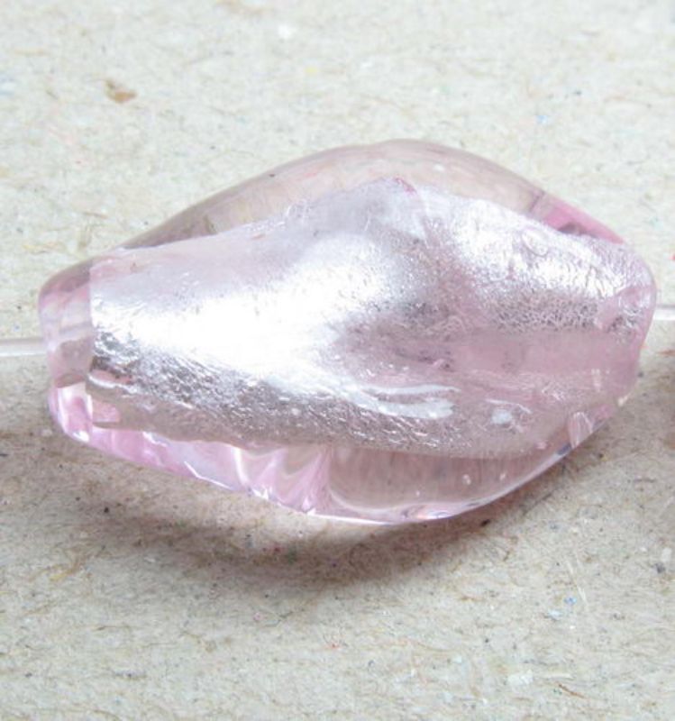 Beads - Glass Foil Beads - 14x13 Glass Foil Twist 4beads - Set of 3 PINK