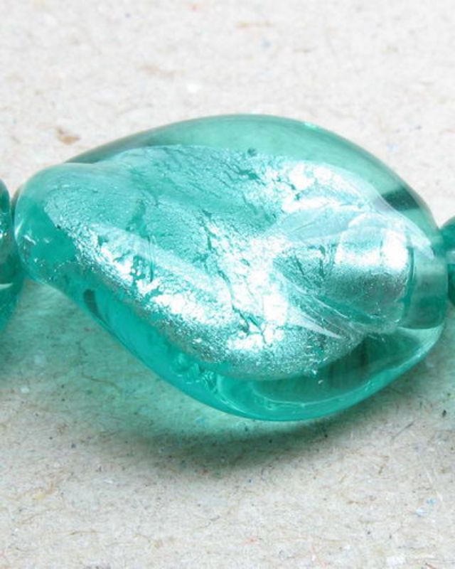 Beads - Glass Foil Beads - 14x13 Glass Foil Twist 4beads - Set of 3 TEAL