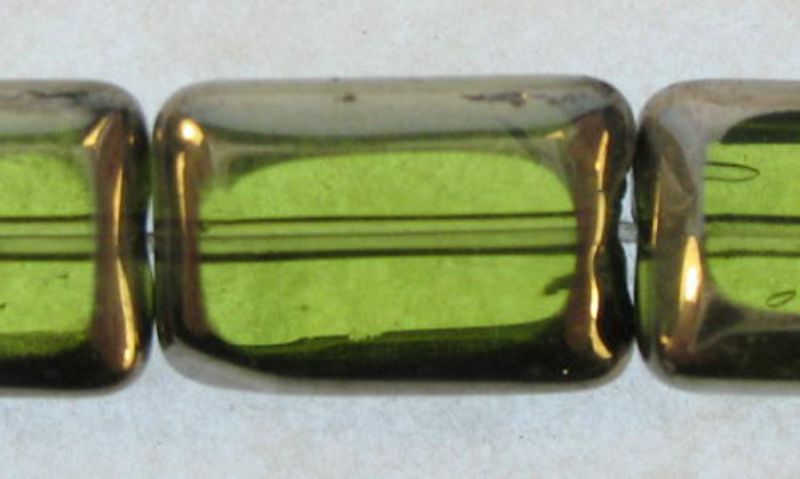 Beads - Glass Foil Beads - 8x12x4 Rect Foil Edge 28pcs LIME - Set of 2