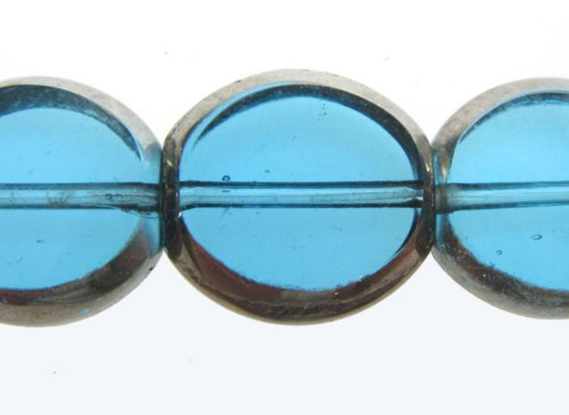 Beads - Glass Foil Beads - 9x10x4 6pcs Oval Foil Edge - Set of 3 BLUE