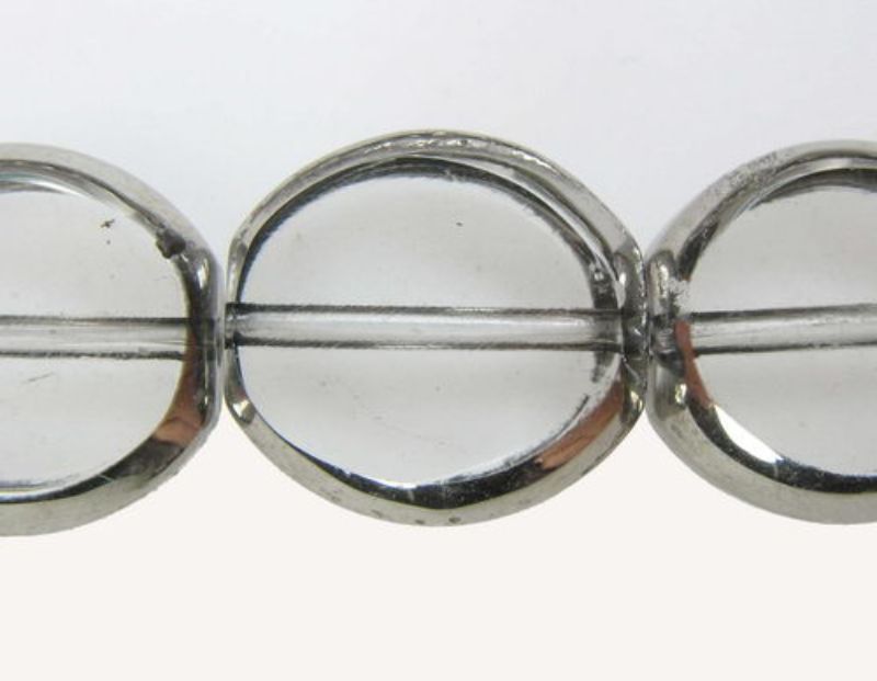 Beads - Glass Foil Beads - 9x10x4 6pcs Oval Foil Edge - Set of 3 CLEAR