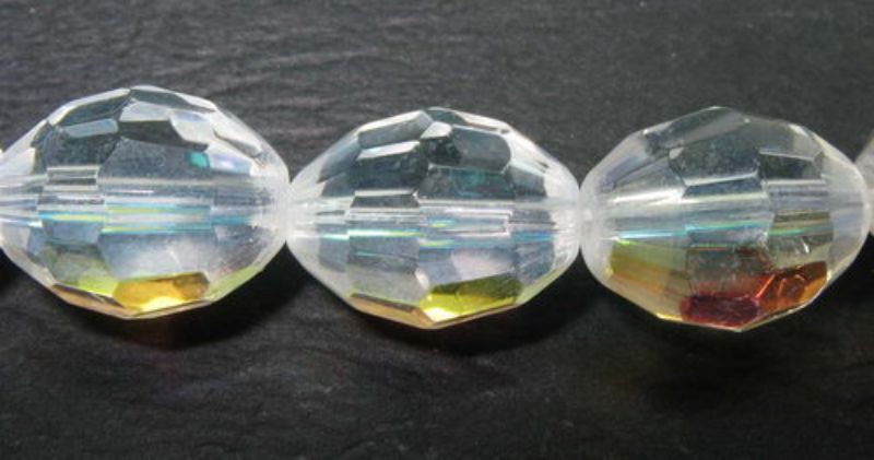 Beads - Glass Faceted Beads - 13x10 3beads AB Faceted Oval - Set of 3