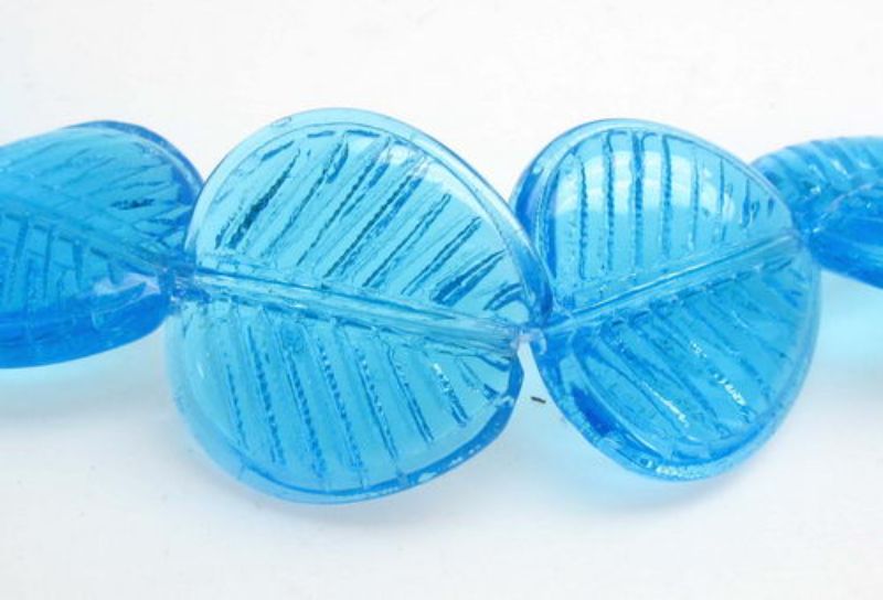 Beads - Glass - 16x16mm 7pcs Leaf - Set of 10 BLUE